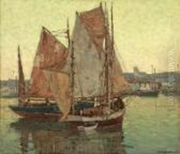 Evening , Brittany Boats In Harbor - view 1