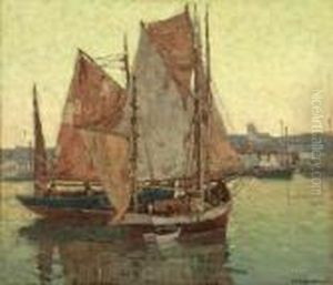 Evening , Brittany Boats In Harbor by Edgar Alwin Payne