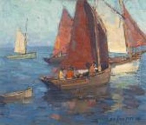 Figures In Sailboats On Calm Waters by Edgar Alwin Payne
