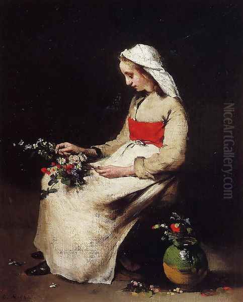 A Girl Arranging A Vase Of Flowers - view 1