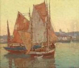 "a Brittany Harbor" Titled On Gum Label Affixed Verso S L/r: Edgar Payne O/c 24x28 by Edgar Alwin Payne