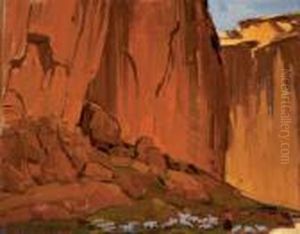 "red Cliffs With Indian On Horseback (desc)" By Edgarpayne by Edgar Alwin Payne