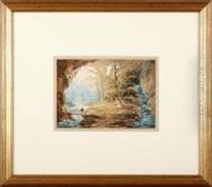 A Romantic Landscape With A Figure Crossing Arustic Bridge by William Payne