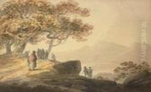 Figures On A Track Above A Bay by William Payne