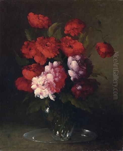 Peonies and Poppies in a Glass Vase - view 1