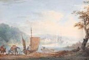Figures On The Shore Of A Lake by William Payne