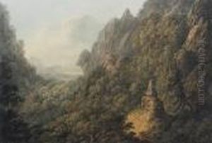 Monument In A Wooded Mountain Landscape by William Payne