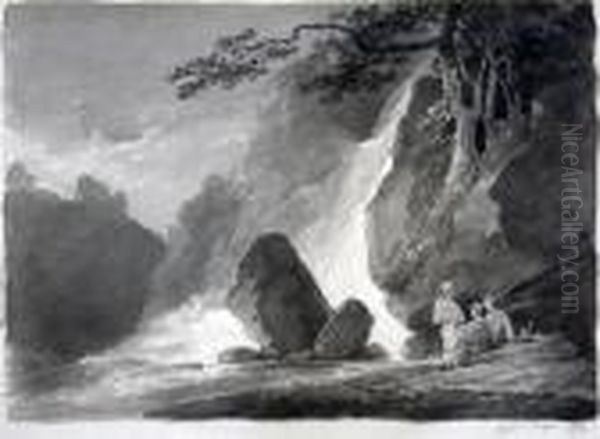 Travellers Beside A Cascade - view 1
