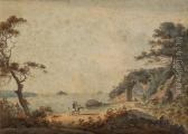 Coastal Scene With Figures On Horseback - view 1