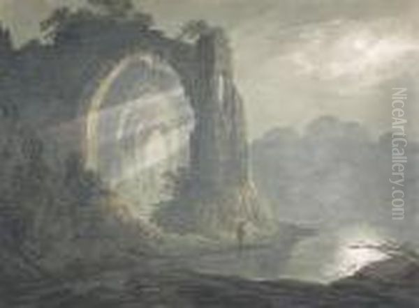 A Figure Near A Ruin In Moonlight - view 1
