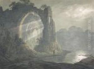 A Figure Near A Ruin In Moonlight A Figure Near A Ruin In Moonlight