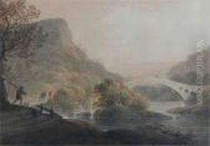 Rural Landscape With Figures By A Stone Bridge