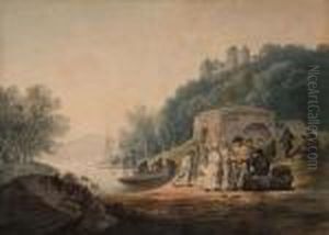 Pentille Castle On The Tamar,cornwall, A Lime Kiln And Figures In The Foreground