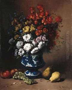 Floral Still Life with Fruit on a Ledge