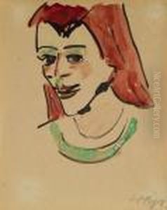 Madchenkopf Mit Rotem Haar. by Hermann Max Pechstein
