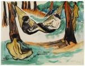 Zwei Madchen In Der Hangematte Viii by Hermann Max Pechstein