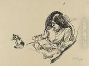 Lotte Mit Katze. by Hermann Max Pechstein