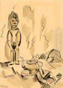 Stilleben Mit Afrikanischer Figur, Teekanne Und Pfeife