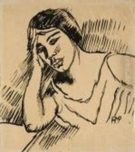 Frau Mit Aufgestutztem Kopf (lotte Pechstein) by Hermann Max Pechstein