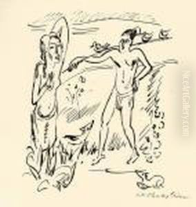 Sudsee, Reisebilder 44 (am Badeplatz) by Hermann Max Pechstein