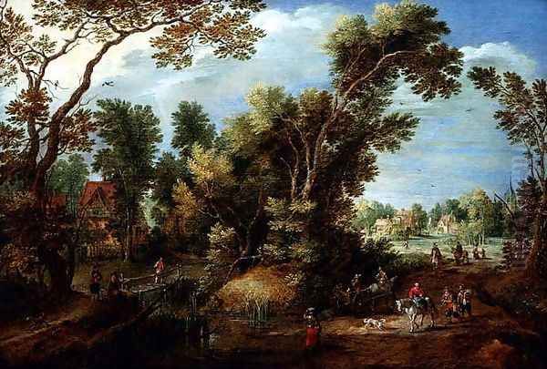 Wooded River Landscape with Figures - view 1