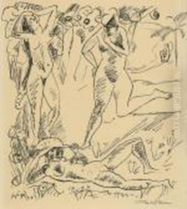 Komposition (mit Drei Palauakten) by Hermann Max Pechstein
