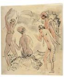 Vier Akte (badende). by Hermann Max Pechstein