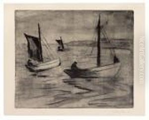Segelboote Vor Der Kuste. by Hermann Max Pechstein