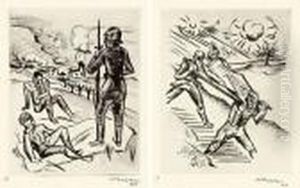 "auf Posten" / "verwundetentransport" by Hermann Max Pechstein