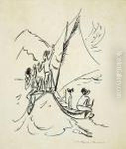 Eingeborene Im Auslegerboot (palau) by Hermann Max Pechstein