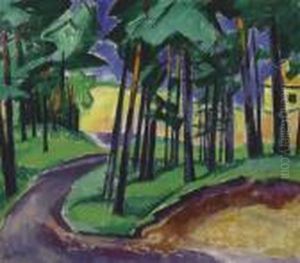 Das Gelbe Haus: Waldausgang Mit Hochsommerdune by Hermann Max Pechstein