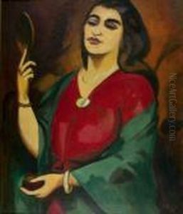 Charlotte Pechstein Mit Spiegel. 1917 by Hermann Max Pechstein
