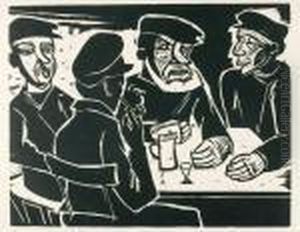 In Der Kneipe, Kajute. by Hermann Max Pechstein