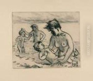 2 Bll.: Badende - Das Kalte Bad. by Hermann Max Pechstein