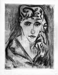 Bildnis Mit Kopftuch. Radierung.
 26 X 20,5 Cm. 1920. Rechts Unten Signiert, Datiert Und Bezeichnet 
"probedruck".