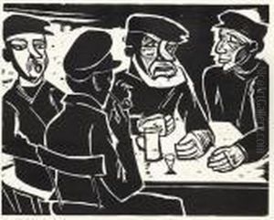 2 Bll.: Fischer. In Der Kneipe (kajute) by Hermann Max Pechstein