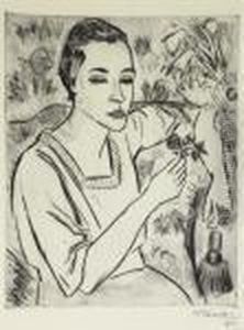 Frau Mit Blume - Portrait Lise Moller by Hermann Max Pechstein