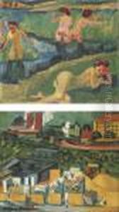 Vier Badende (recto); Baustelle In Schmargendorf (verso) by Hermann Max Pechstein