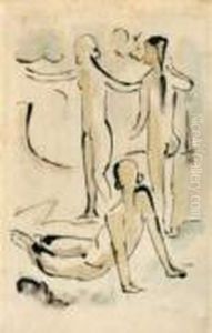 Drei Badende Am Strand by Hermann Max Pechstein