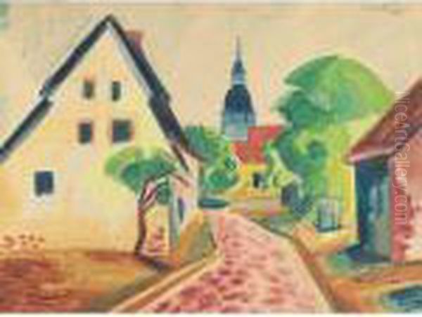 Die Dorfstrasse In Leba Mit Kirche - view 1