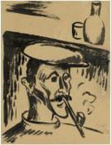 Kopf Eines Fischers Mit Pfeife (fisherman With Pipe) by Hermann Max Pechstein