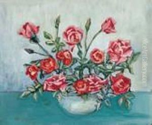 Blumenstilleben (rote Rosen In Einer Schale) by Hermann Max Pechstein