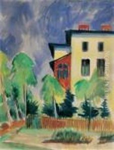 Gelbes Haus Mit Rotem Balkon by Hermann Max Pechstein
