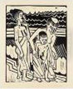 Badende Mit Kind (k. H227ii) by Hermann Max Pechstein