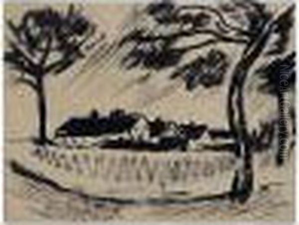 Dorf Hinter Baumen Im Regen (village Behind Trees In The Rain) - view 1