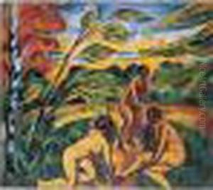 Drei Badende Akte by Hermann Max Pechstein