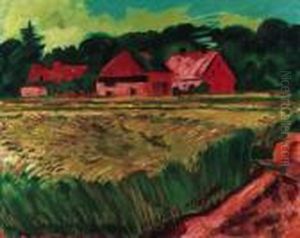 Bauernhuser Mit Getreidefeld In Leba by Hermann Max Pechstein