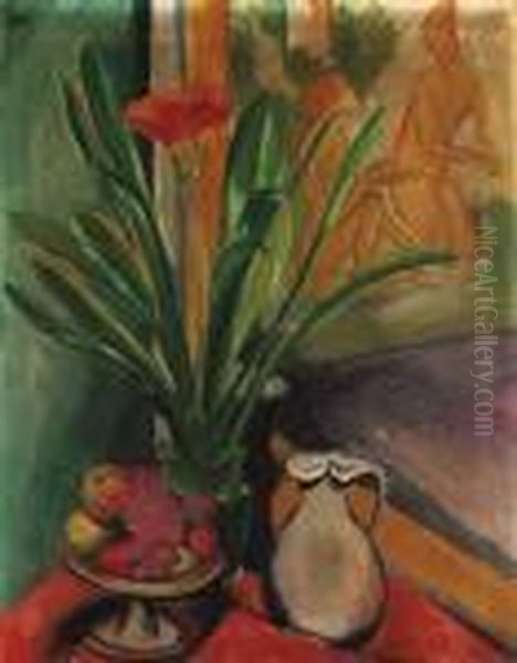 Blumenstilleben: Clivia, Obst Und Krug - view 1
