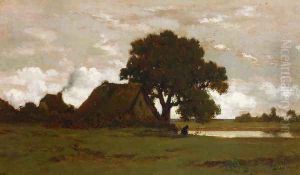 Cottages near a Pond by Theodore Rousseau