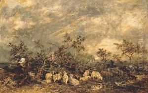 Soleil couchant dans la plaine de Barbizon by Theodore Rousseau